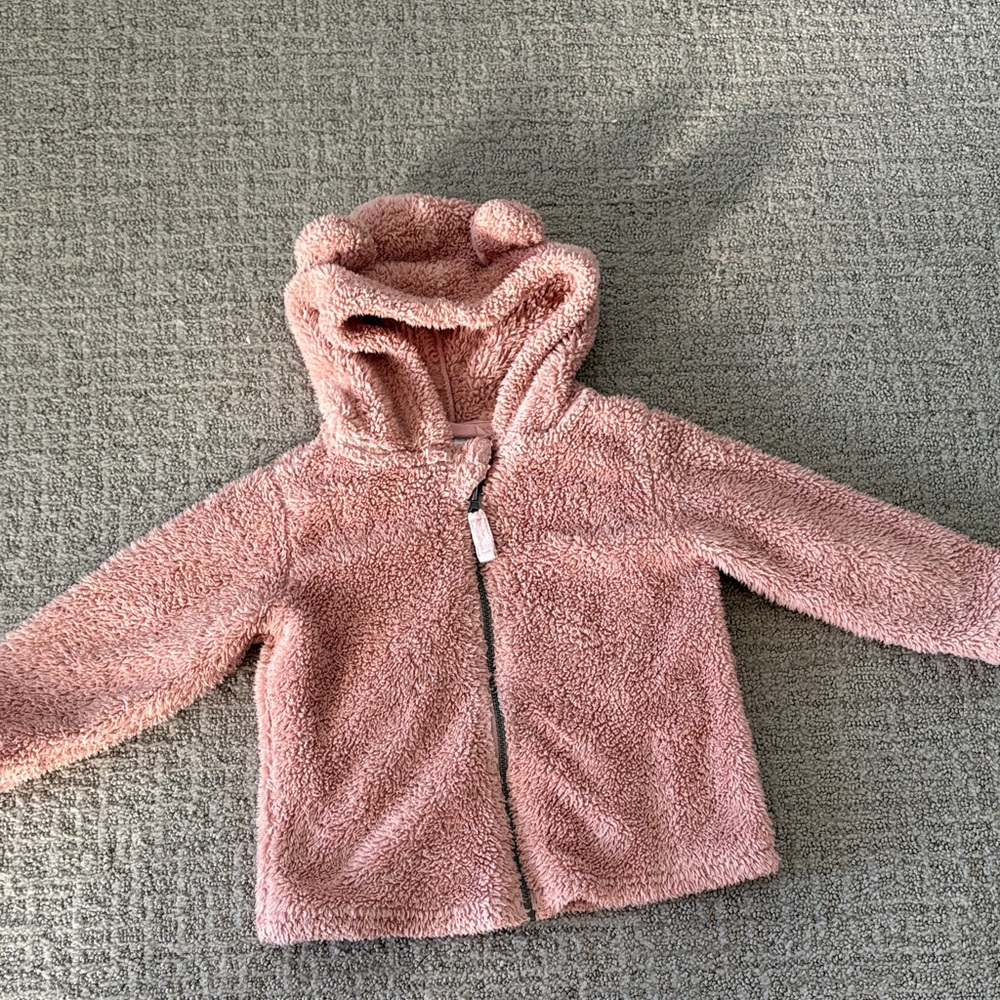 Hanna Andersson 3T blush pink Cozy Pink Teddy Bear Hoodie fleece jacket
